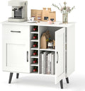 Buffet Cabinet with Storage, Liquor Cabinet w/ 6-Bottle Wine Rack, 1 Drawer & 2 Doors, Wood Buffets & Sideboards, Farmhouse Coffee Bar Table for Kitchen, Dining Living Room, Entryway (White)