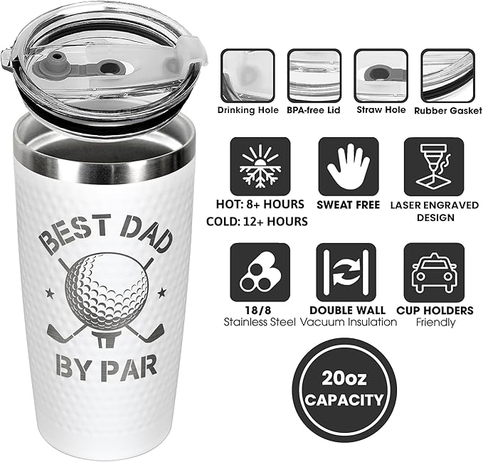 Gifts for Dad - Golf Gifts for Dads - Dads Christmas Gift from Daughter, Son, Kids - Golfing Gift for Men, Golfers - Ideas for Husband, New Papa, Father - 20 Oz Golf Dad by Par Tumbler