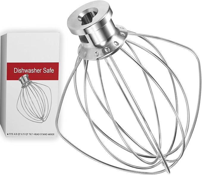 Stainless Steel Whisk Attachment Fits KitchenAid, 6 Wire Whip for 4.5 5 Quart KitchenAid Tilt-Head Stand Mixer，K45WW Kitchen Aid Accessories and Attachments Replacement Parts, Dishwasher Safe