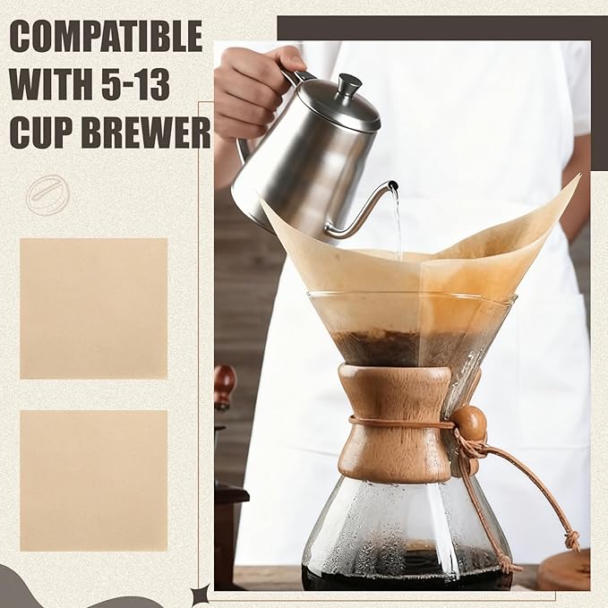 400 Count Pre-folded Coffee Filter Bulk Fit 5-13 Cups Unbleached Natural Cone Square Pour over Disposable Filter Paper for Taste Compatible with Pour over Coffee Maker Dripper