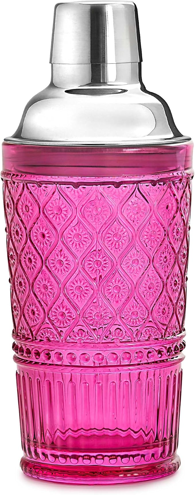Godinger Cocktail Shaker, Martini Shaker, Glass Cocktail Shaker, Vintage Decor - 17oz, Claro Collection, Pink