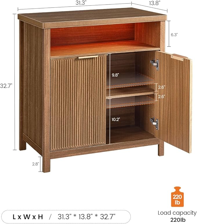 AOGLLATI Sideboard Buffet Storage Cabinet,Buffet Table with Storage & Led Lights, Coffee Bar Cabinet for Kitchen Entryway Living Room, Wood