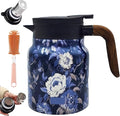 Vintage Floral Pattern Teapot – Built-In Infuser, 800ML/1000ML Heatproof Stainless Steel Teapot with Lid for Hot Drinks (Blue, 800ml-Wooden handle)