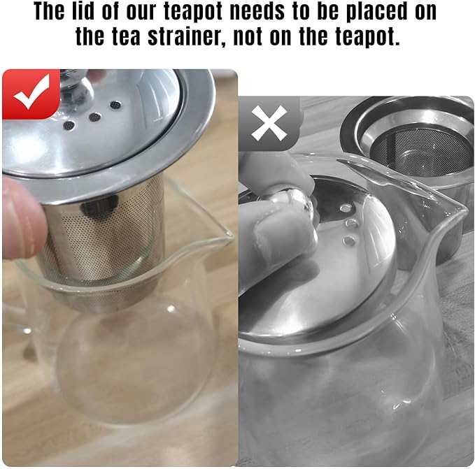 PARACITY Glass Teapot Stovetop 18.6 OZ, Borosilicate Clear Tea Kettle with Removable 18/8 Stainless Steel Infuser, Teapot Blooming and Loose Leaf Tea Maker Tea Brewer for Camping, Travel (550ML)