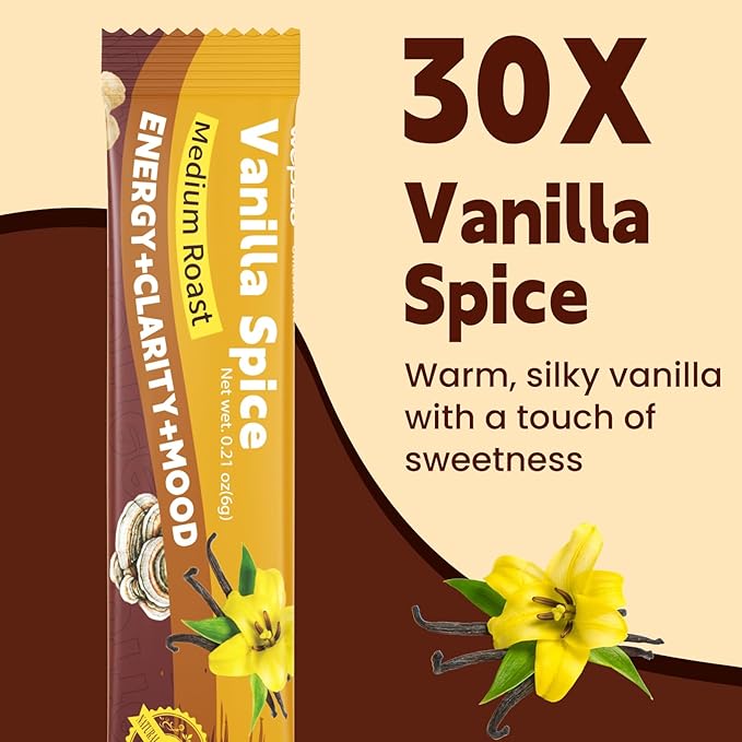 Mushroom Coffee 11 in 1 Adaptogenic Mushroom Blend with Ashwagandha KSM-66,Lions Mane,Reishi,Turkey Tail Vanilla Instant Mushrooms Coffee for Boost Energy,Focus,Sugar-Free,30 Servings