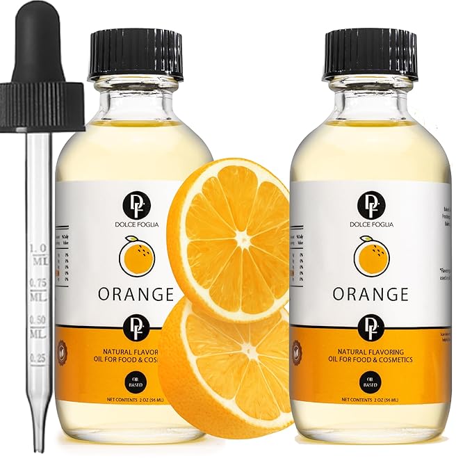 Dolce Flav Natural Orange Extract – 2 Ounce Oil-Soluble Kosher, Sugar-Free, Concentrated Citrus Flavor for Candy, Chocolates & Desserts, Includes Measured Dropper, Pack of 2