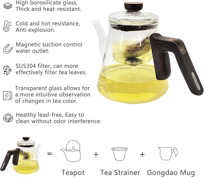 Small 25.4oz Enchanted Glass Teapot, YJX Magnetic Brewing Tea Pot Designed for Convenience, Witchcraft Magic Tea with Infuser for Loose Leaf and Herbal Teas(750ml)