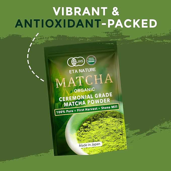 ETANATURE Premium Ceremonial Grade Matcha Powder - Matcha Green Tea Powder for Metabolism, Brain and Sleep - JAS Certified Matcha Grade from Japan Kagoshima Farms 60 Servings - Ceremonial Tea 60g