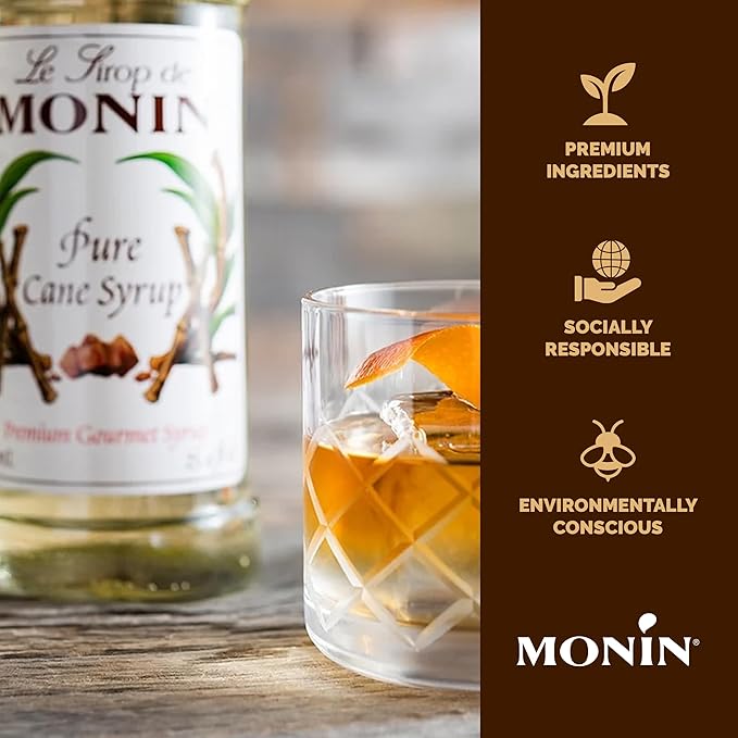Monin - Pure Cane Syrup, Pure and Sweet, Great for Coffee, Tea, and Specialty Cocktails, Gluten-Free, Non-GMO (750 ml)