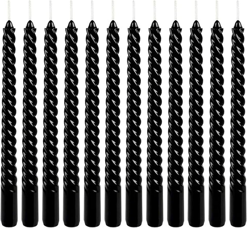 10 Inch Black Spiral Taper Candle Set, 12 Pack Unscented Dripless Candlesticks for Halloween,Dinner,Party Brithday Wedding and Home Decoration