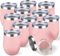 StarSpeed 12oz/12 Pack Wine Tumbler with lid, Stainless Steel Travel Mugs Stemless Double Wall Insulated Coffee Cup, Insulated Wine Glasses Travel Tumbler for Cold & Hot Drinks(Light Pink, 12)