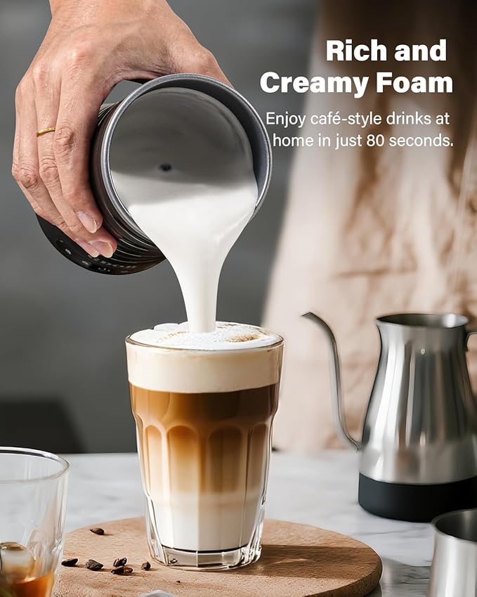 GDOR 4 in 1 Milk Frother and Steamer, 10oz Milk Steamer, Cold Foam Maker, Hot Chocolate Maker, Frother for Coffee, Latte, Cappuccino & More, Black