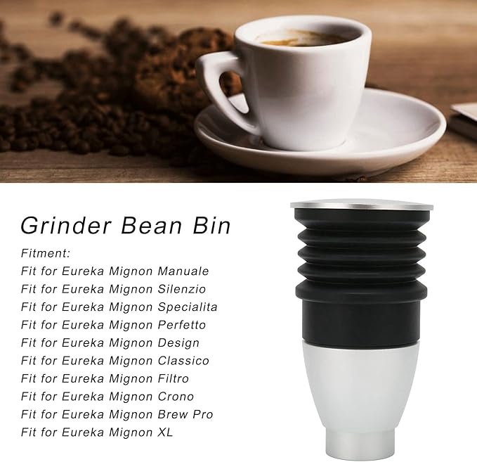 60g Aluminium Alloy Coffee Bin, Coffee Grinder Blowing Bean Bin, Cleaning Tool for Eureka Mignon (Silver)