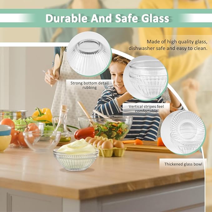 20 Pack 2.8 In Small Glass Bowls Clear, 2.5 Oz Stackable Mini Prep Bowls, Tiny Pinch Sauce Dish for Dipping Ingredient Condiment Spices Food Dessert Soy Kitchen (Clear)