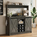 4ever2buy Farmhouse Coffee Bar Cabinet with Hutch, 47 Inch Wine Bar with Storage, Buffet Cabinet with Adjustable Shelves & 9 Wine Racks, Kitchen Buffet Cabinet for Dining Living Room, Grey