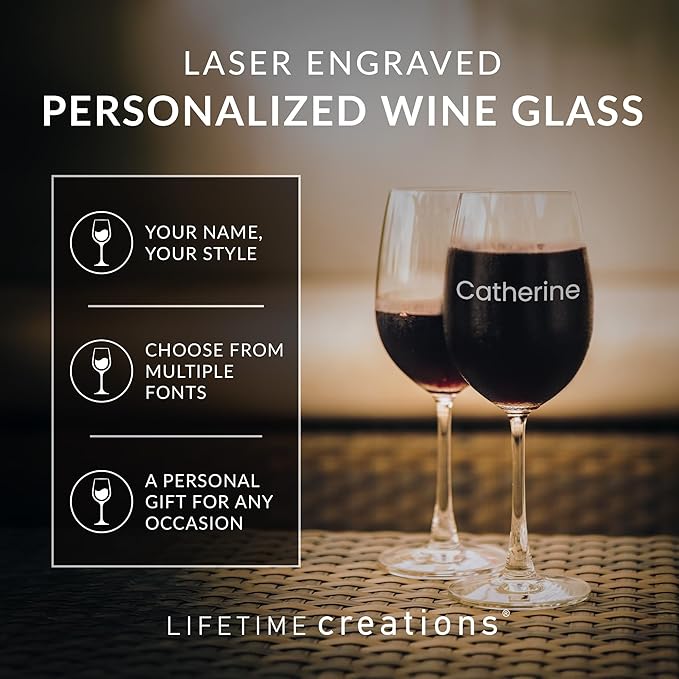 Lifetime Creations Engraved Personalized Name Wine Glass 19 oz - Stemmed Glass with Name, Monogrammed Wine Glass Gift, Dishwasher Safe, Made in USA