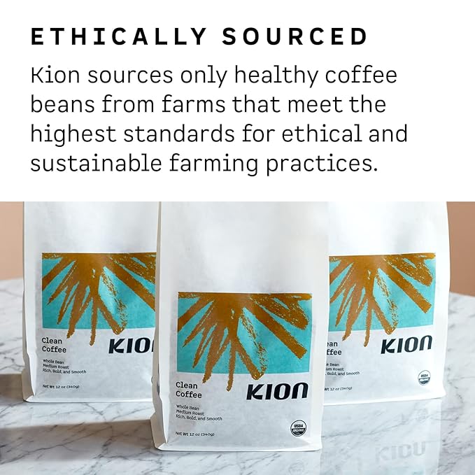 Kion Organic Whole Bean Coffee, Tested for Toxins, Ethically Sourced, Rich, Bold, and Smooth, Medium Roast 12 Oz (1 Pack)