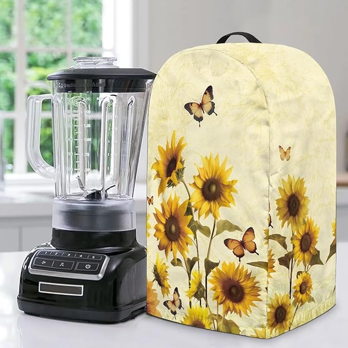 Butterfly Sunflower Blender Dust Cover with Drawstring Stand Mixer or Coffee Maker Cover Anti Fingerprint Polyester Appliance for Home Kitchen Decor