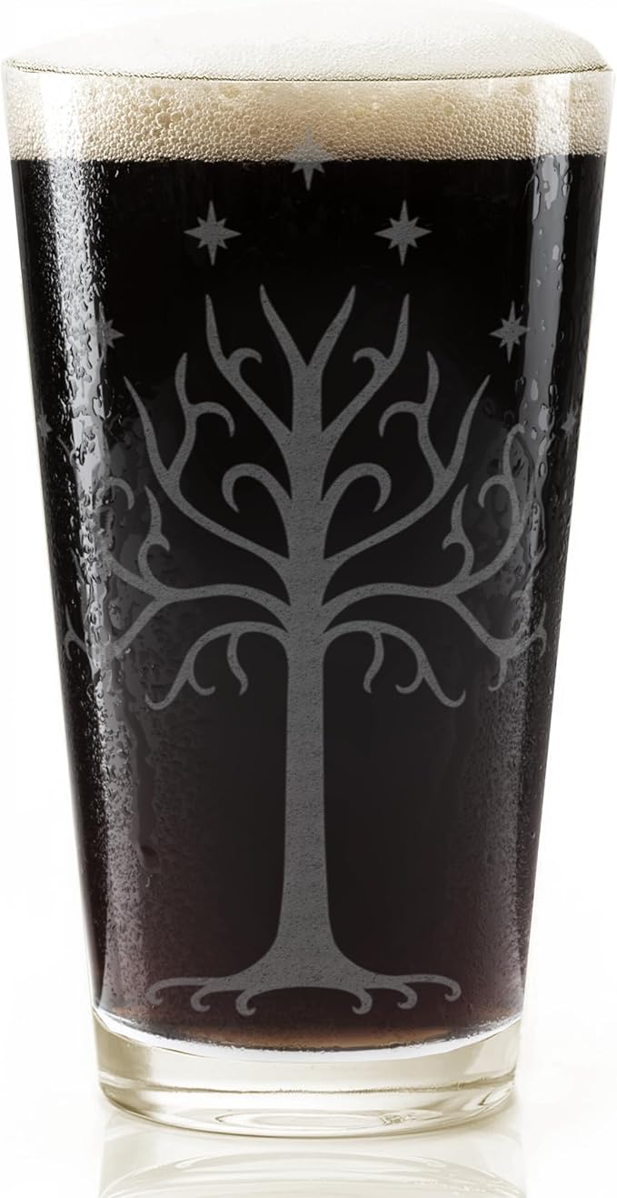 WHITE TREE OF MINAS TIRITH Engraved 16oz Pint Glass | Inspired by Tolkien Power Ring and Middle Earth | Great Christmas Gift Idea | Unique Elvish Fantasy Wizard Fantasy Decor!