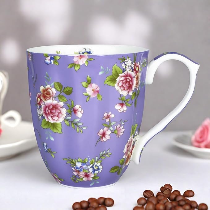 13oz Bone China Floral Mug Bone China Coffee Mugs Bone Teacup Christmas Mugs Birthday Gifts for Women Mom Friends Coworker