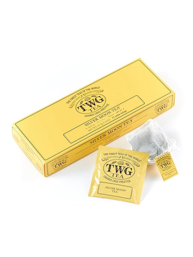 TWG Tea | Silver Moon Tea | Green Tea | Grand Berry & Vanilla | 15 Hand Sewn Cotton Tea Bags | Gift Set