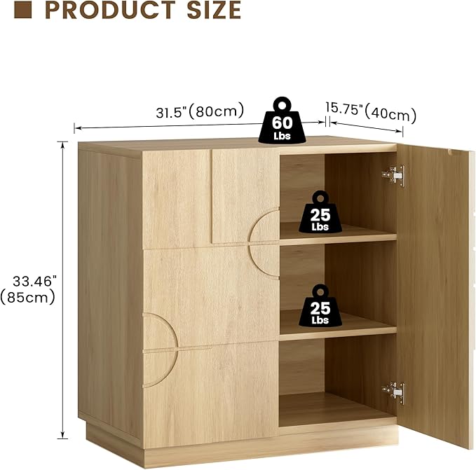 LVSOMT Sideboard Buffet Cabinet with Storage, Modern Accent Credenza with Doors and Adjustable Shelve, 33" Wood Coffee Bar Cabinet for Kitchen, Entryway, Dining Room, Black