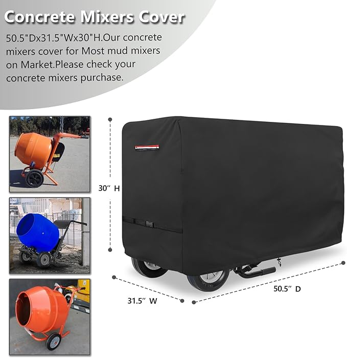 Outdoor Concrete Mixer Cover,Heavy Duty Waterproof Cement Mixers Cover,Made of Heavy-Duty 600D Oxford, All Weather Cement Mixer Covers(50.5"Dx31.5"Wx30"H)
