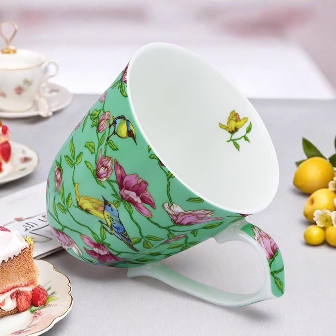 13oz Bone China Floral Mug Bone China Coffee Mugs Bone Teacup Christmas Mugs Birthday Gifts for Women Mom Friends Coworker