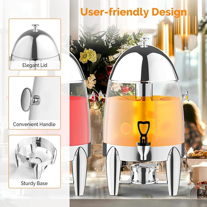 ROVSUN 3 Gallon/12L Beverage Dispenser, Coffee Chafer Urn with Fuel Holder, Drink Dispenser Water Juice Dispenser with Ice Container Spigot, Hot & Cold Drinks for Party Catering Buffet, Plastic
