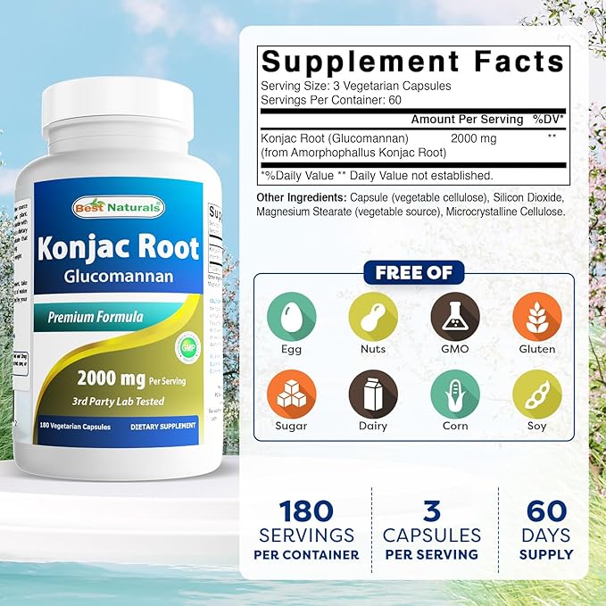 Best Naturals 2 Pack Konjac Glucomannan Root 2000 mg per Serving - 180 Vegetarian Capsules
