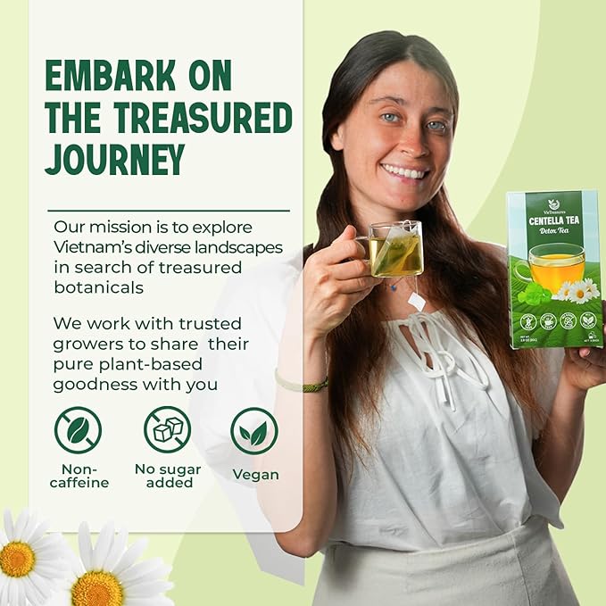 VieTreasures Detox Tea – 40 Tea Bags | Gotu Kola, Corn Silk, Chamomile, Stevia | Assist With Water Retention & Digestion | Caffeine-Free, No Added Sugar, Mild Sweet Herbal Infusion, 2.8oz