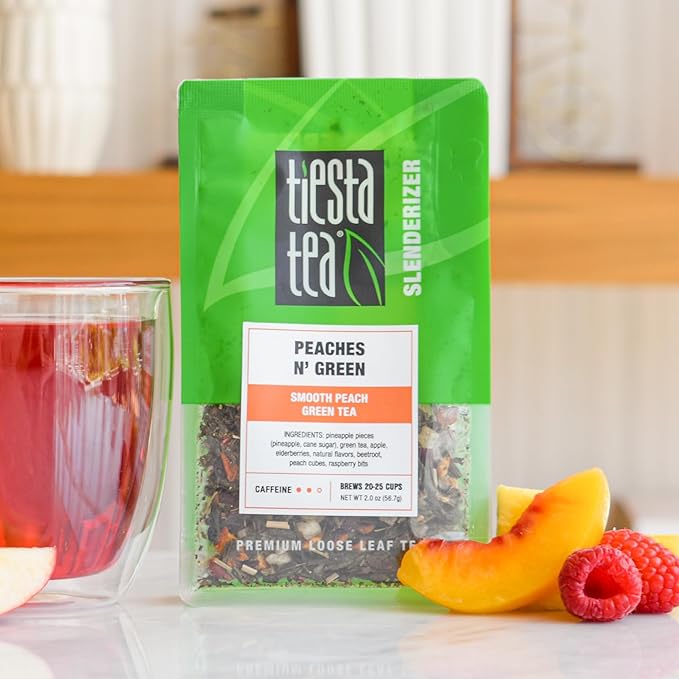 Tiesta Tea - Peaches N' Green, Loose Leaf, Smooth Peach Green Tea, Premium Medium Caffeinated Blend, Make Hot or Iced, Brews Up to 25 Cups, 2.0 Ounce Resealable Pouch