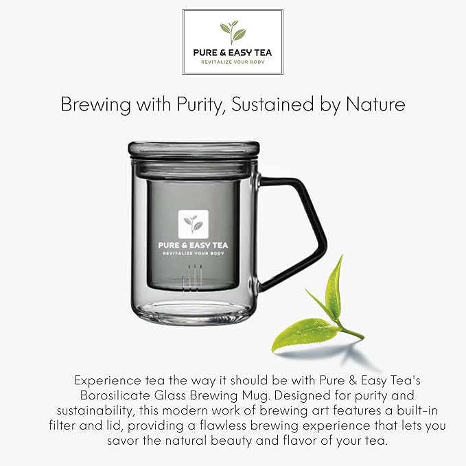 Pure And Easy Tea, EnduraBoost, Clever Endeavor & Glass Brewing Mug, Performance Tea Bundle, Caffeinated, 100% Natural Premium Loose Leaf Tea Blends, 200g/7.1oz