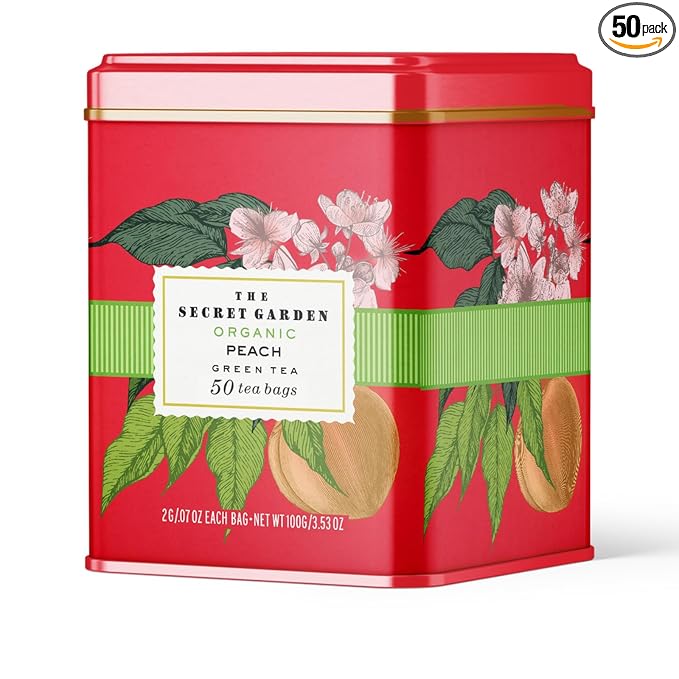 Life Plus Style Gourmet The Secret Garden Organic Peach Green Tea 50 Tea Bags Juicy & Fruity Refreshing Hot or Iced Tea Non GMO Gluten Free USDA Certified