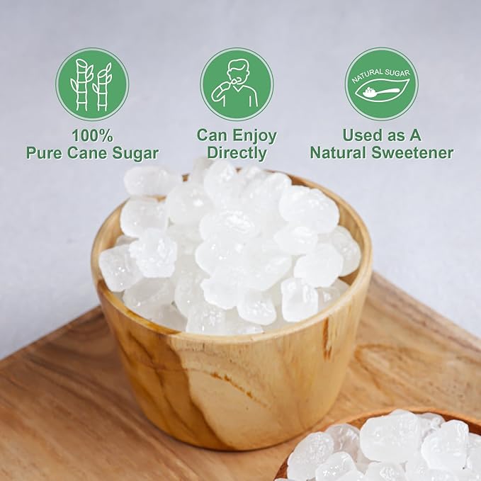 SUN RIGHT Natural Crystal Rock Sugar – Pure Cane Sweetener for Baking, Desserts, Tea, Coffee, Beverages, Herbal Soup & Cooking – Unrefined, Non-GMO, Vegan (2.2lb)