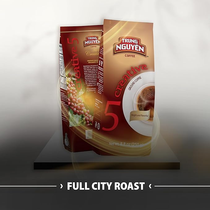 TRUNG NGUYEN COFFEE Creative 5, Ground Coffee, 100% Arabica, 8.8 Ounce, Medium Roast, Bright and Flavorful