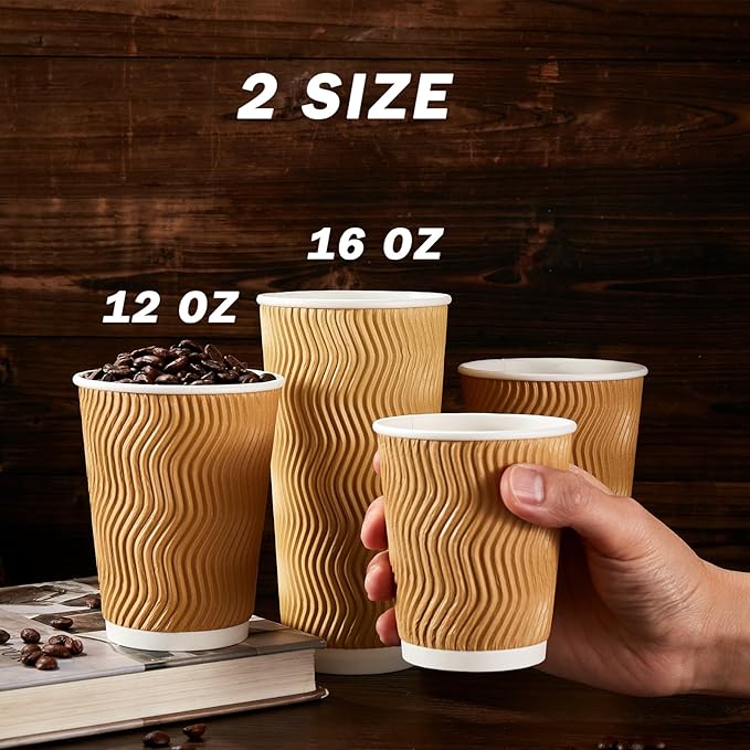 120 Pack 12 oz Coffee Cups, Disposable Corrugated Insulated Ripple Wall Paper Coffee Cups 12oz for Hot or Cold Drinks Office Home Cafe Party Travel (Champagne)