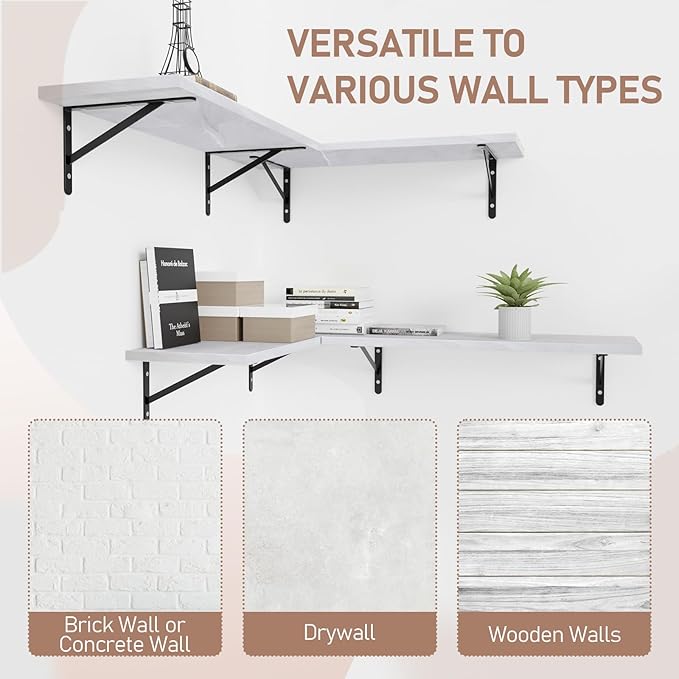 Kaboon 27 inch Long 10 inch Deep Floating Shelves for Wall Set of 2, Large Open Shelves Wall Mounted, Space Saving Home and Commercial Use, White Rock