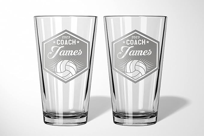 Basketball Coach Beer Glasses - Basketball Coach Gifts Personalized Coach Pint Glass Engraved Coach Award Basketball Beer Glass End of Season Gifts Coach (Volleyball, Single Pint Gift Box)