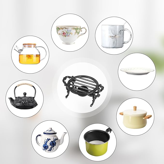 Sumnacon Round Tea Warmer Cast Iron Tea Pot Warmer with Tealight Candle Holder Sturdy Functional Teapot Warmer Stand for Office Party or Desk RetroTea Pot Heater for Heating Milk,Tea,Coffee,Food