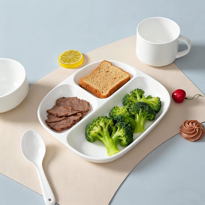 Portion Control Plate - Fine Bone China Porcelain for Adults, Children, Healthy Diet