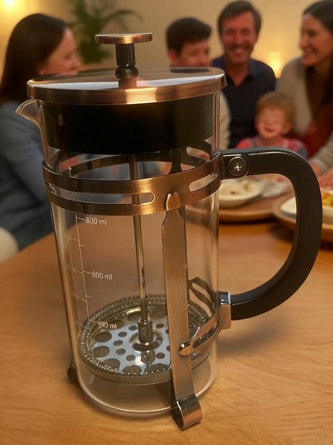 Coffee Maker Steel French Press with 4 Filter, Heat Resistant Durable, Borosilicate Glass Coffee Press, 100% BPA Teapot, 21 ounce, copper