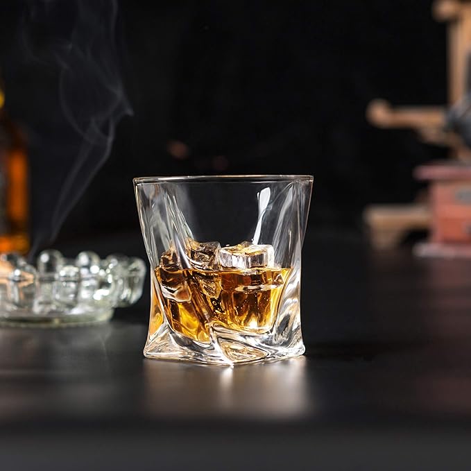 KANARS Old Fashioned Whiskey Glasses with Luxury Box - 10 Oz Twisted Liquor Tumblers for Scotch, Bourbon, and Cocktail Drinks - Set of 2 - Men Gift for Christmas Birthday Anniversary