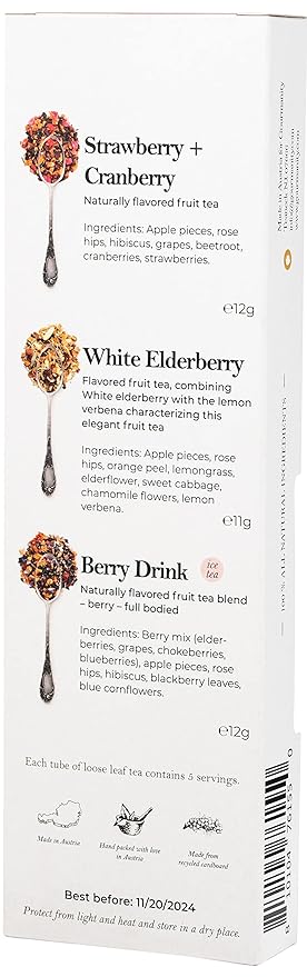 Gourmanity Fruity Loose Tea Sampler Gift Set, 3 Refreshing Fruity Flavors, Cold Brew them for a Invigorating Summer Beverage, Product of Austria, 1.23oz