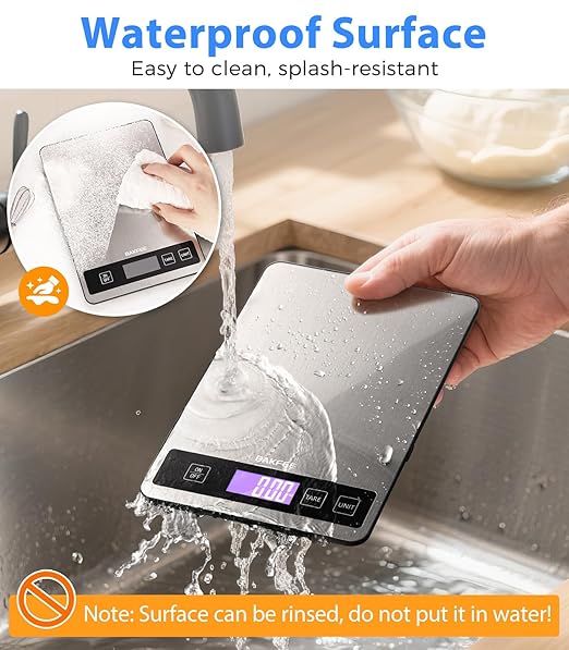 Food Scale - 15kg/33lb Digital Kitchen Scale with Full-View LCD Display, Grams and Ounces, Easy Clean Stainless Steel, 6 Units with Tare Function, Precise for Baking, Cooking & Meal Prep, Black