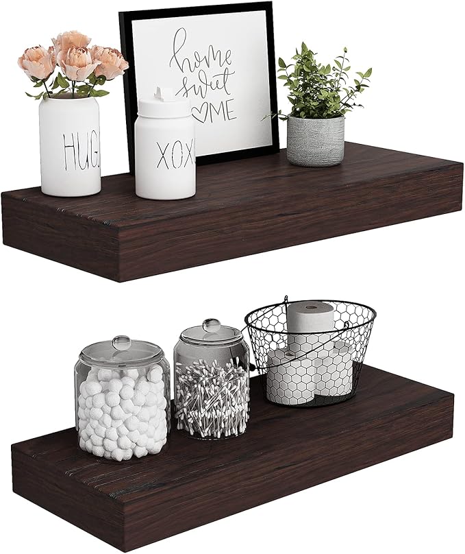 WELLAND Colin 10" Deep Floating Shelves Rustic Wall Shelf Wall Mounted Wooden Shelves (Walnut, 24X10X2.75 inch)