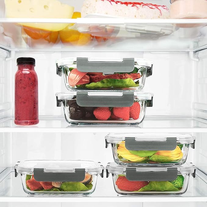 M MCIRCO 10-Pack,22 Oz Glass Meal Prep Containers,Glass Food Storage Containers with lids,Lunch Containers,Microwave, Oven, Freezer and Dishwasher (Gray)