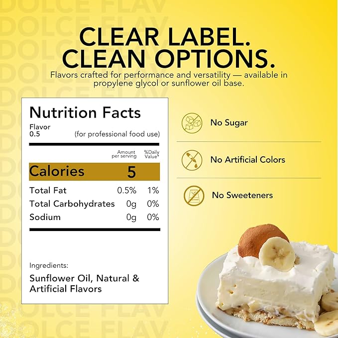 Dolce Flav Banana Extract – 2 Ounce Oil-Soluble Kosher, Sugar-Free, Concentrated Ripe Banana Flavoring for Baking, Smoothies & Ice Cream, Includes Measured Dropper, Pack of 2