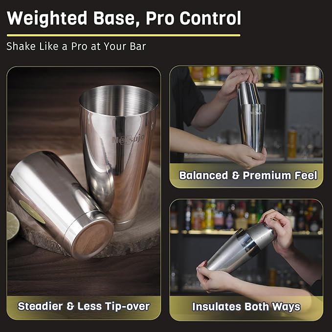 Boston Shaker Set, Professional Cocktail Shaker Set (18oz/28oz), Weighted Stainless Steel Bar Shaker for Bartending, Leakproof & Dishwasher Safe, Ideal for Home Bar and Professional Bartender