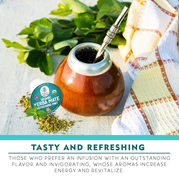 Organic Yerba Mate Refreshing Mint Tea Pods - Naturally Caffeinated Yerba Mate Tea Pod for Keurig Brewers by Teavity (12 Tea Pods)